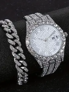 2-piece men's exquisite watch set, men's business high-end quartz men's wristwatch set