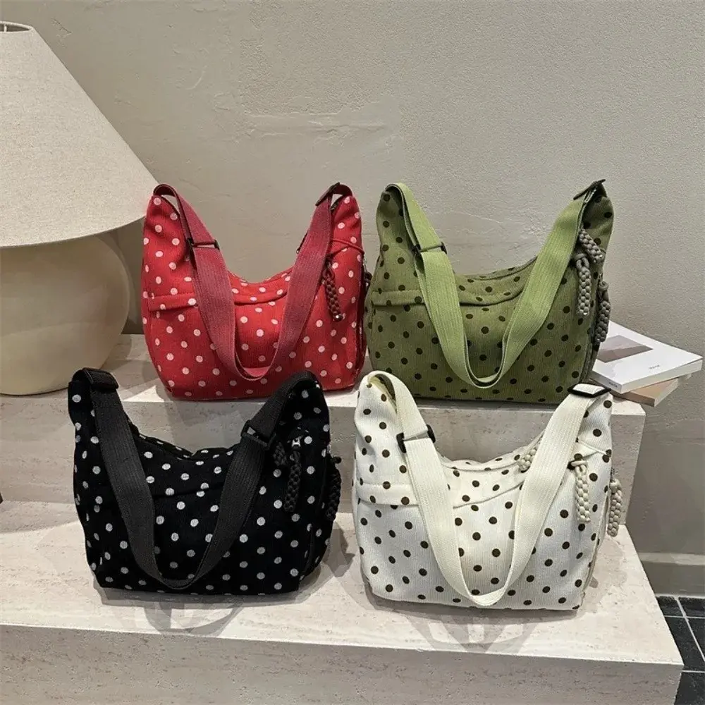 Casual Polka Dot Shoulder Bags Large Capacity Bow Crossbody Bags Adjustable Strap Underarm Bags