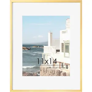 11x14 Picture Frame - 11 by 14 Metal Picture Frame With Mat For 8x10 |   14x11 Frame Aluminum |   Plexiglass And Hanging Hardware Included |   11x14 Poster Frame |   Gold