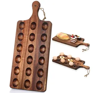 Deviled Egg Tray Charcuterie Board with Handle 15/18/24/30 Holes Wooden Serving Platter Reversible Holes Rectangle Square Egg Tray Deviled Egg Holder Cutting Board Cheese Serving Tray for Home Kichen Spring Party Kitchen Essential