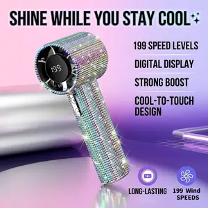 Bling Diamond Handheld Fan, Portable Rechargeable Mini Fan with 5 Speeds, Stylish Cooling for Travel, Concert & Summer Days