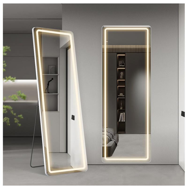 64"x21" LED Full Length Mirror with Aluminum Frame and Polished Glass for Bedroom Decor Wall