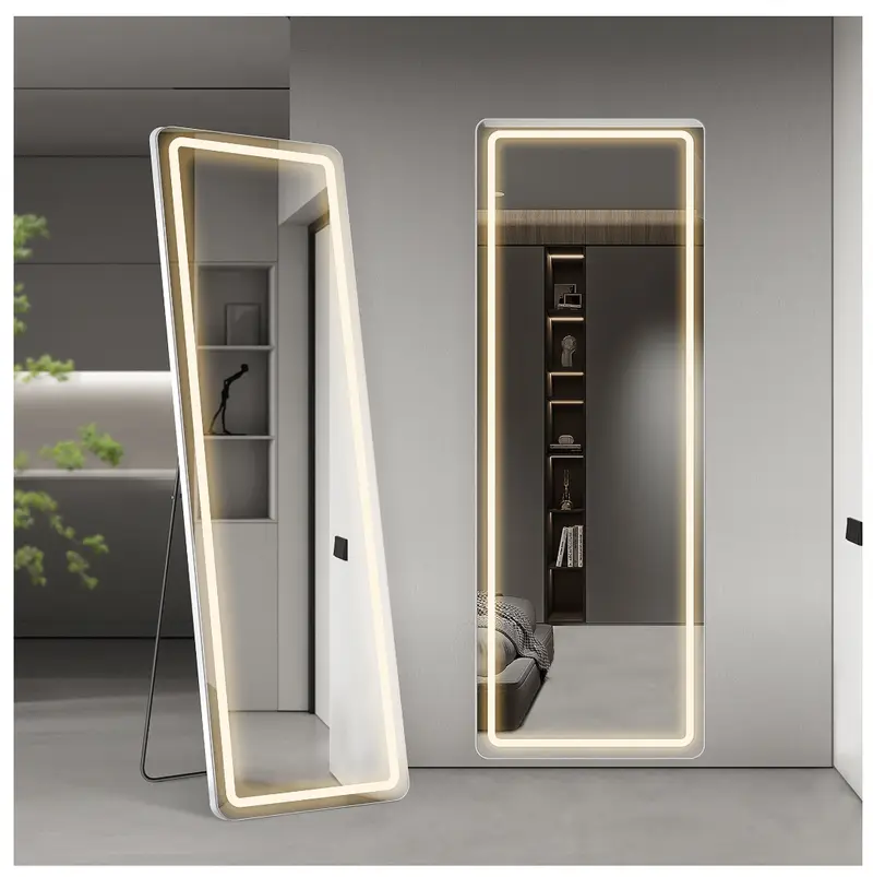 64"x21" LED Full Length Mirror with Aluminum Frame and Polished Glass for Bedroom Decor Wall