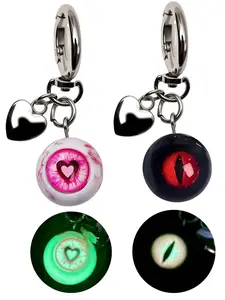 Glow in the dark Goth Keychain Horror Eyeball Bag Charms Luminous Eyeball Keyring Gothic Heart & Resin Eyeball Keychain Round Pupil Eyeball Pendant Eye Keychain Purse Charms Eye Ball Backpack Bag Accessories Weird Goth Horror Key Chain Ring for Women Men