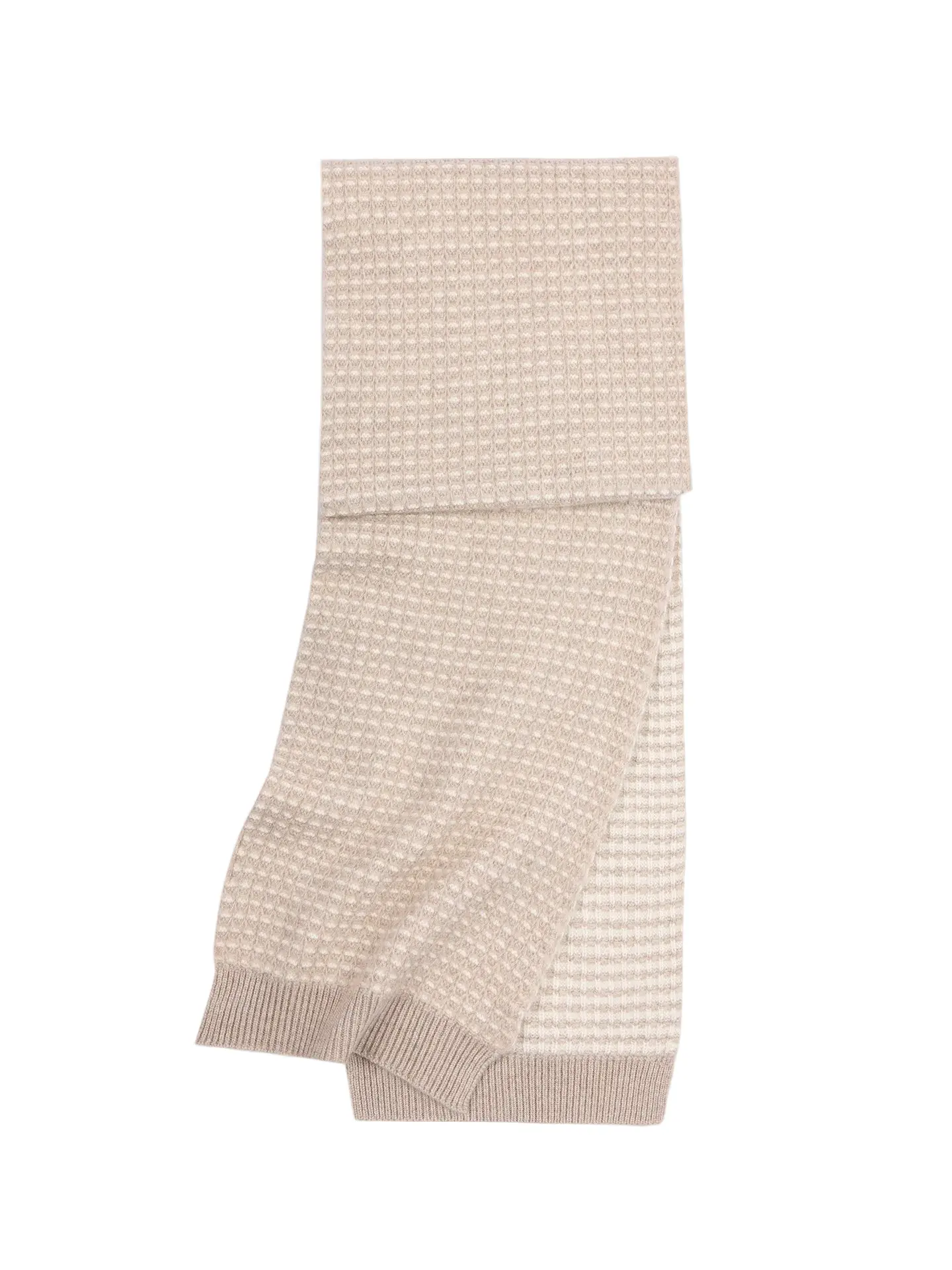 Waffle Knit Cashmere Scarf, Knitted Scarf, Everyday, Natural Tone, Clothes