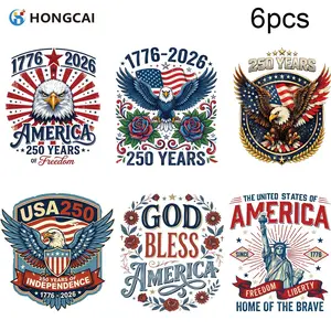 6-Pack 250th Anniversary Independence Day Iron-On Patches, Eagle & Flag Heat Transfer Vinyl Stickers, DIY Craft Supplies