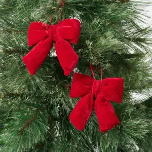 Mini Red Velvet Puffed Pillow Holiday Christmas Ornament Bow