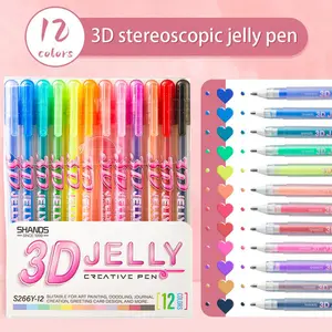 3D Jelly Pen Set, 12 Colors Glossy Gel Ink Pens, Drawing Pens Set for DIY Art, Scrapbooking, Journaling & Card Making