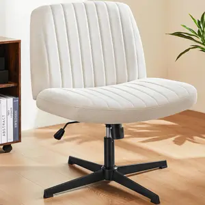 Cross Legged Armless Chair – Soft Swivel Desk Chair No Wheels, Adjustable Height for Home Office & Vanity!