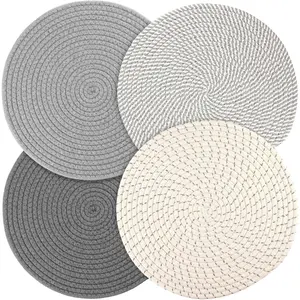 Round Woven Placemats Set of 4, 13 Inches Kitchen Table Place Mats For Dining Table, Trivets For Hot Pots, Pans, Boho Table Decorations For Table Setting, Tabletop Accessories