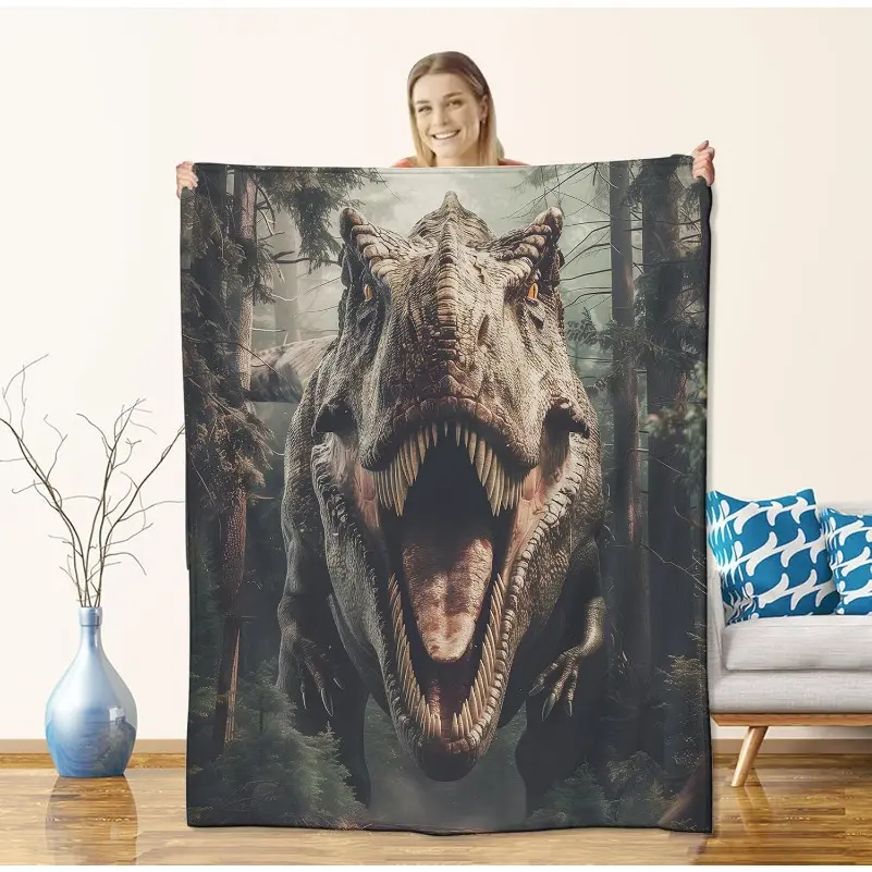 Dinosaur Blanket for Boys Adults Girls Kids, Flannel Dinosaur Blankets Gifts, Forest Dinosaur Throw Blanket for Sofa Couch Bed Living Room Soft Warm Cozy Dinosaur Decor