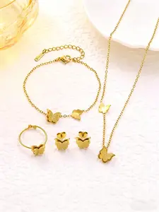 Delicate Gold 3D Butterfly Jewelry Set, 4Pcs Butterfly Charm Necklace Bracelet Earrings Ring, Perfect Birthday/Anniversary Gift for Women