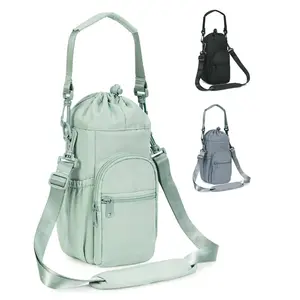 Insulated Water Bottle Holder Carrier Bag, Fits 20oz/40oz Bottles, with Adjustable Strap & Phone Pocket, Hands-Free Sling for Hiking, Walking, Travel, Gym Cup Mug Portable Beach Handy
