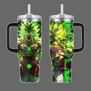 Broly - Super Saiyan Green Energy Stainless Steel Insulated Tumbler With Handle 20oz 40oz Anime Power Aura Wrap dragon Design