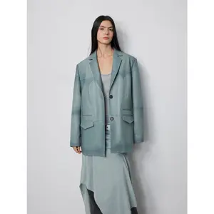 “Nostalgic Denim” Custom-Dyed Washed Goat Leather Blazer for Women and Men