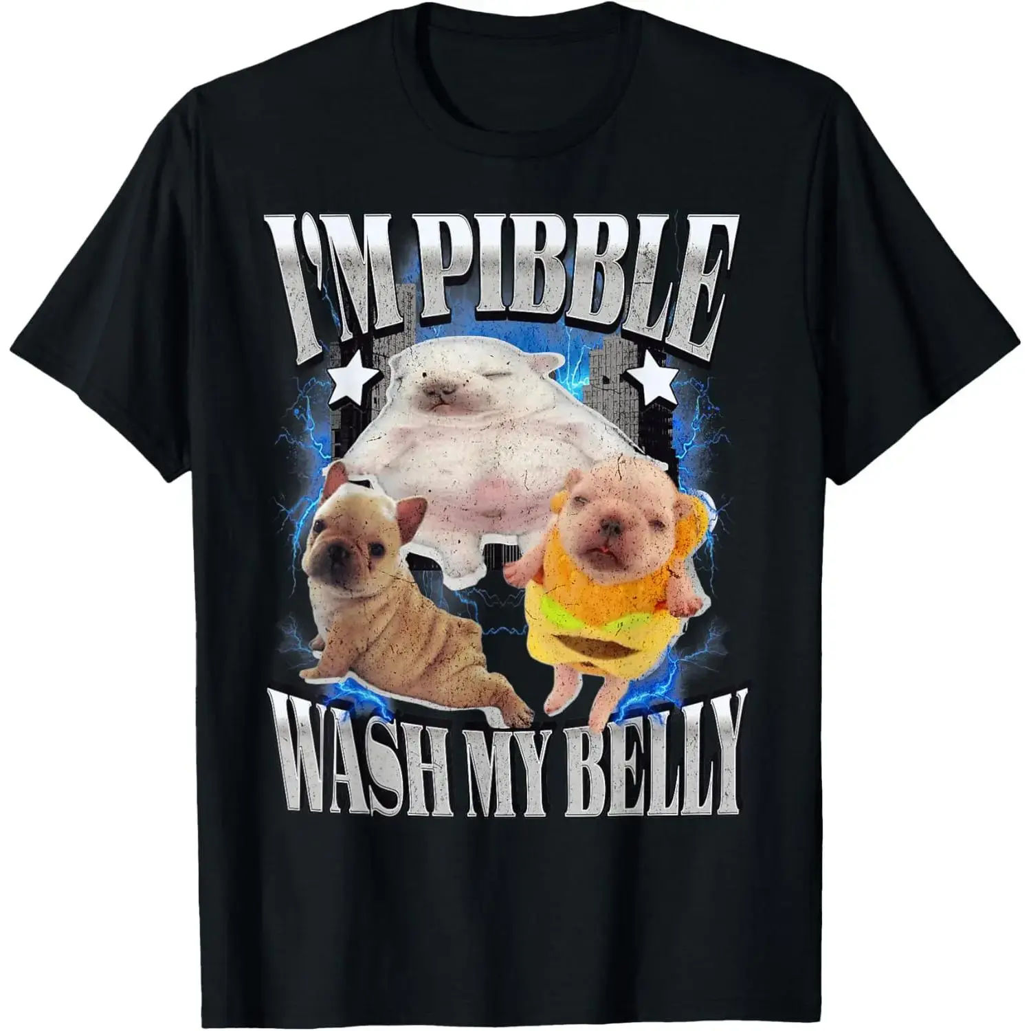 Men's Casual Graphic Print T-Shirt in 100% Cotton, Funny Dog Meme 'Wash My Belly' Round Neck Knit Regular Fit Top