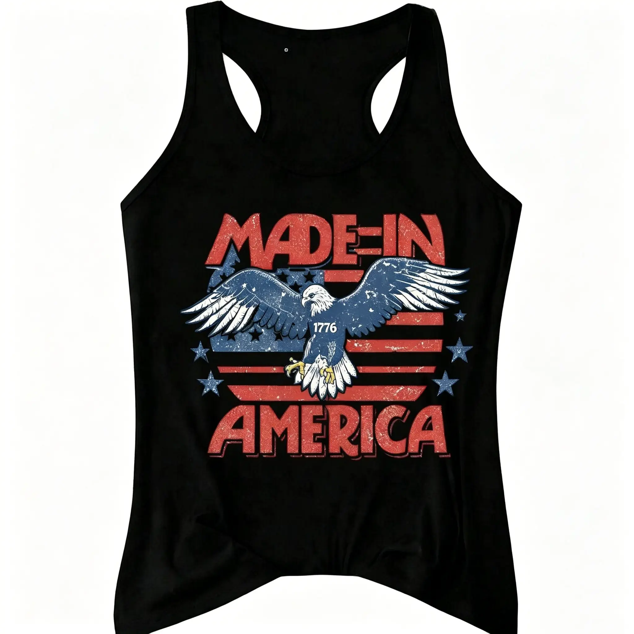 Women's Fashion Sleeveless Printed Retro Vintage "Made In America 1776" Bald Eagle American Flag Patriotic Graphic Vest, Casual Summer Patriotic Vest for 4th Of July Independence Day