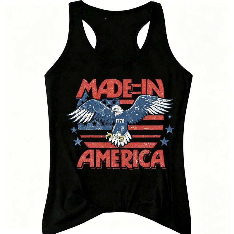 Women's Fashion Sleeveless Printed Retro Vintage "Made In America 1776" Bald Eagle American Flag Patriotic Graphic Vest, Casual Summer Patriotic Vest for 4th Of July Independence Day