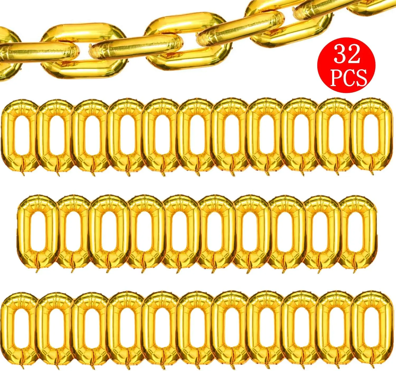 32 Pcs 16 inch Foil Chain Balloons, Jumbo Chain Balloons for 80s 90s Party Decorations Giant Balloon Chain Balloons Gold Set