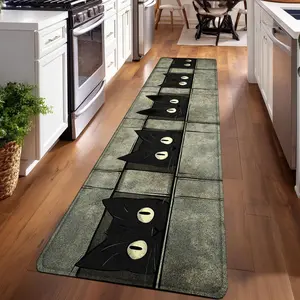 1PC， Halloween Black Cat Decorations Patterned strip rugs, home décor, bathroom mats, entryway mats, bathroom non-slip mats, indoor entrance rugs, bedroom bedside mats, kitchen mats, hallway rugs, flannel sponge rugs, hallway runner rugs