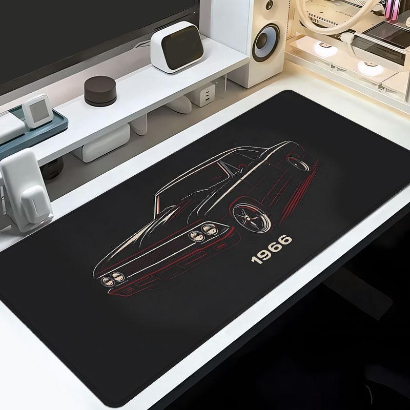 Classic black muscle car large-sized gaming mouse pad, vintage automotive design desktop protection pad, anti-slip rubber lock edge high-definition printing, suitable for computers, laptops, offices, homes, schools, as a gift for family and friends.