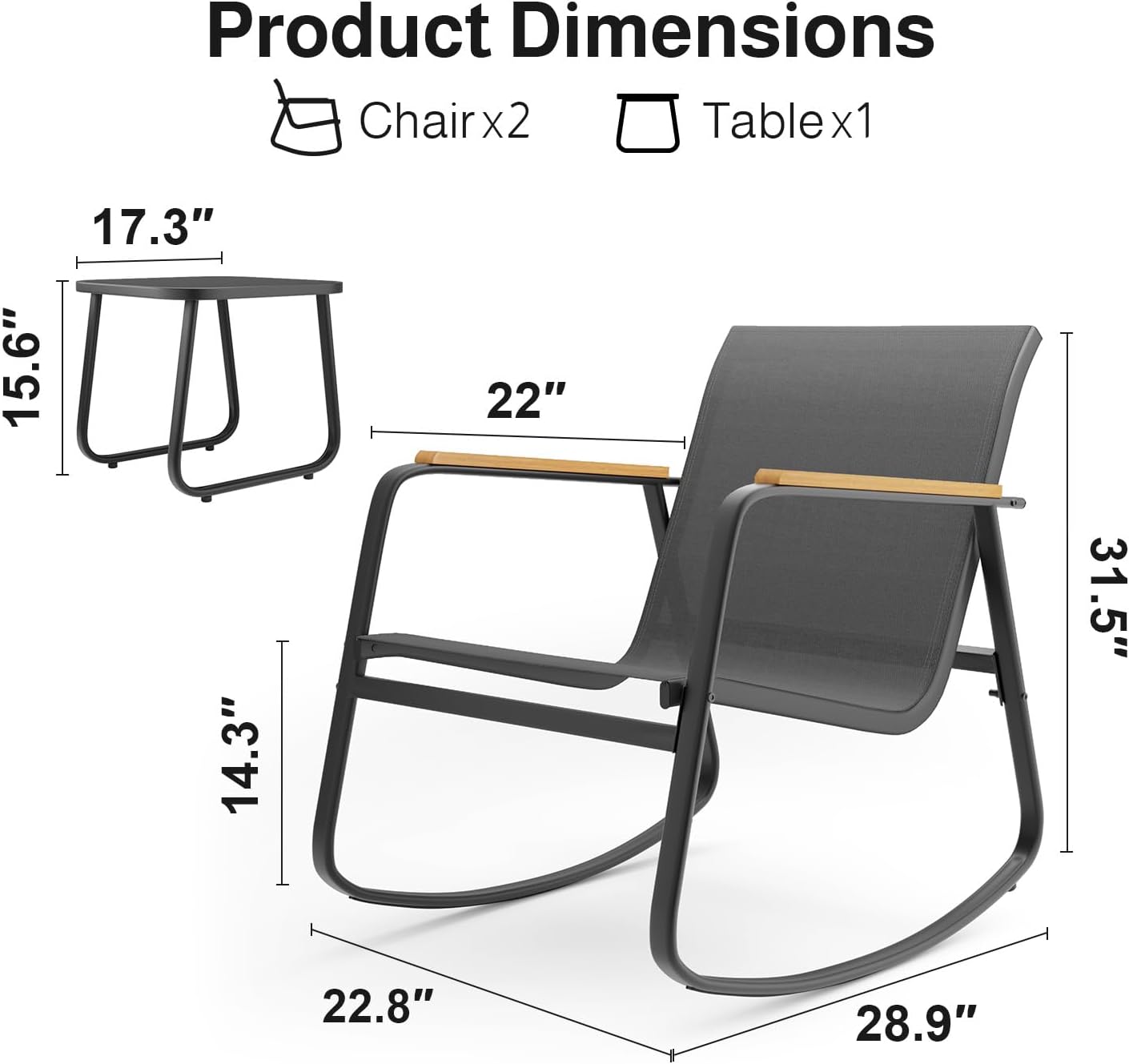 Gizoon 3 Piece Rocking Bistro Set, Textilene Fabric Patio Furniture Set, Front Porch Rocker Chairs with Coffee Table for Lawn, Garden, Balcony, Poolside (Black) Gizoon 3 Piece Rocking Bistro Set, Textilene Fabric Patio Furniture Set, Front Porch Rocker Chairs with Coffee Table for Lawn, Garden, Balcony, Poolside (Black)