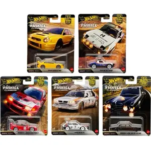 Hot Wheels Thrill Climbers Set of 5 Cars - Subaru Impreza WRX STI, Lancia Delta 16v, Mercedes-Benz C111, Porsche 911 Turbo S, and Toyota Celica