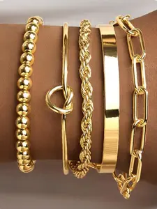 5 Pcs Bangle Set for Women, Bohemian Minimalist Jewelry, Minimalist Bangles, Stacking Bangles, Stackable Metal Chain Bracelets, Fashion Accessories Gift, Bracelet Sets