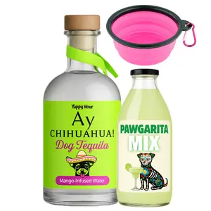 Yappy Hour Dog Margarita Kit "Pawgarita" - Ay Chihuahua Dog Tequila & Pawgarita Mix Beverage Kit - Fun Rehydration Drink for Dogs - Includes Eco-Friendly Bowl & Travel Hook - All Natural & Nutritious