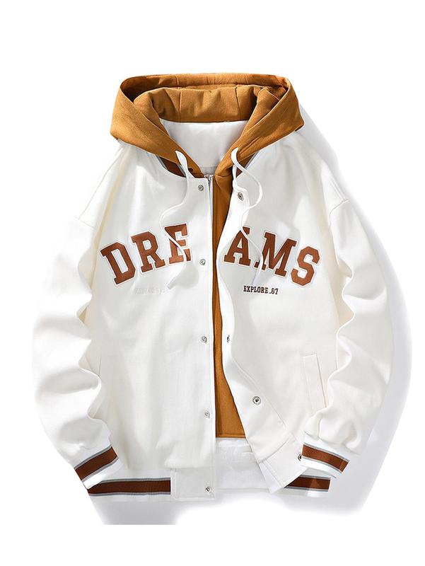 Men's Jacket Spring Autumn Winter Casual Trendy Couple Style Loose Fake Two-Piece Hooded Coat varsity Black Long Sleeve