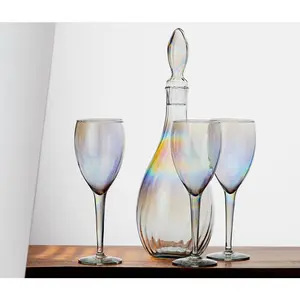 Bella Lustre Iridescent Carafe and Tall Wine Glasses Set: Vintage Toscany