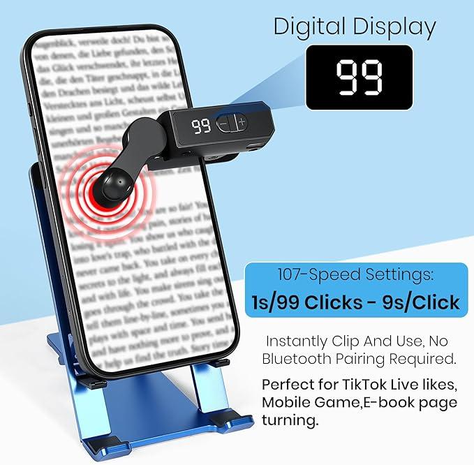 Portable automatic clicker suitable for iPhone, iPad, and Android phones, hands-free, silent operation, lightweight and easy to use, suitable for Tiktok live streaming, game likes and reward tasks (black)