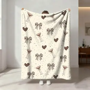 Minimalist High-Heeled Cup and Bowknot Print Blanket, Soft Flannel, Warm and Breathable, Sofa Nap Bed Decor, Gift for Home Pets