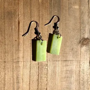 Lime green stained glass dangle earrings * handcrafted * stainless steel * light me up