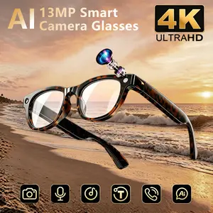 13MP AI Smart Glasses, True 4K Photo & 2K Video,  AI Voice Assistant,Real-Time Translation, ChatGPT AI, USB-C port,Open-Ear Audio, Bluetooth Music,Hands-Free Recording for Travel,Tortoiseshell design,WIFI 6 wearable glass