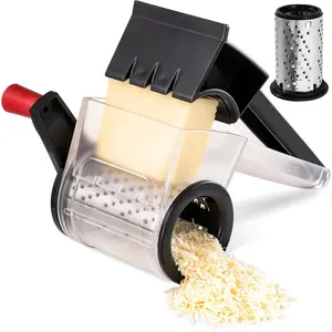 Cheese grater with handle parmesan rotary cheese grater for kitchen dishwasher safe cheese grater hand crank with stainless steel blade for grating and shredding hard cheese nuts chocolate black