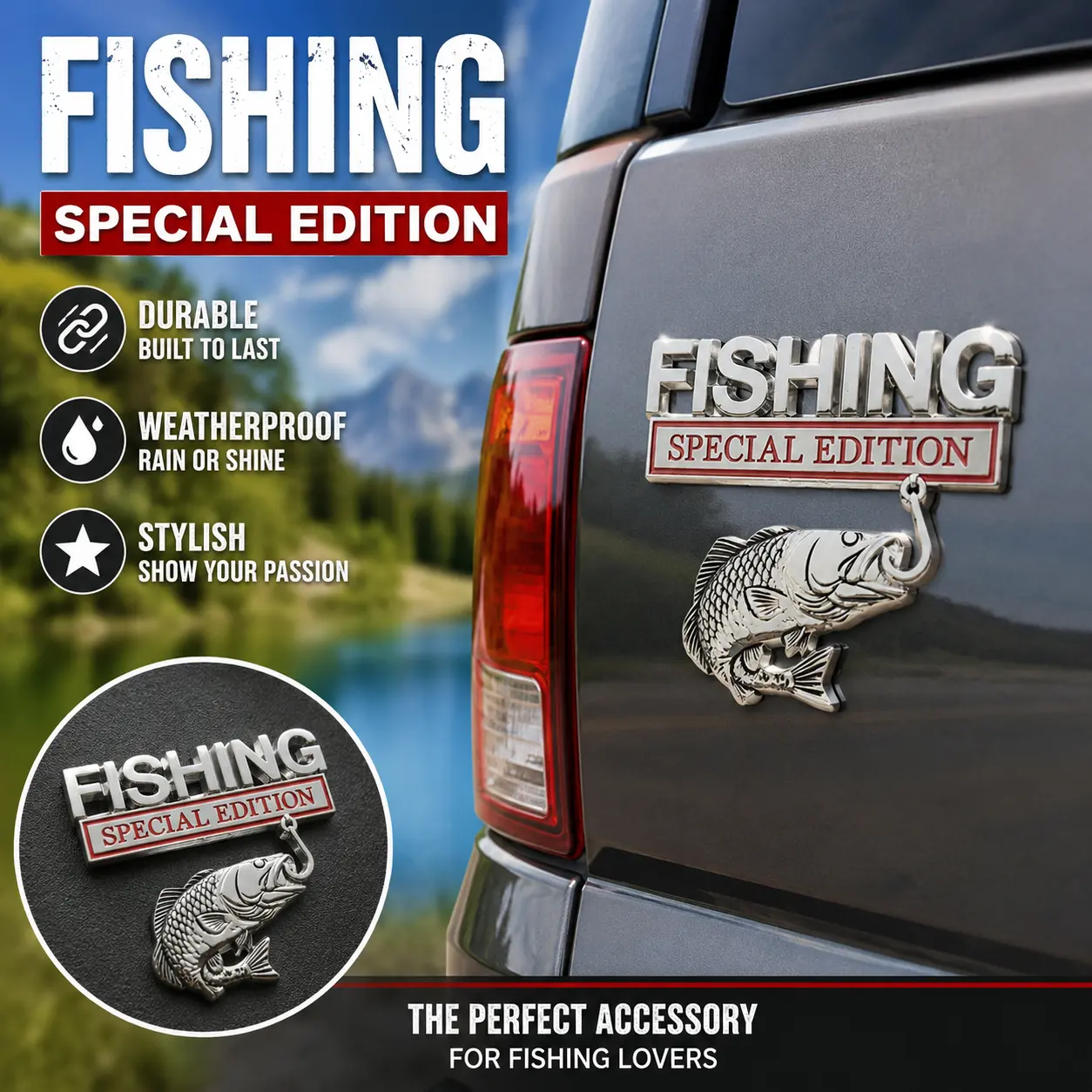 FISHING car sticker, personalized 3D metal fish body sticker, fishing metal sticker FISHING car sticker, personalized 3D metal fish body sticker, fishing metal sticker