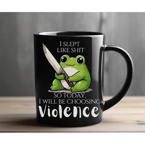 Kawaii rude trendy frog coffee mug, Ceramic black or white mug offensive gift for gen z millennials, Office mug sarcastic gag gift, 11 15 oz Funny Tumblers Drinkware, summervibes
