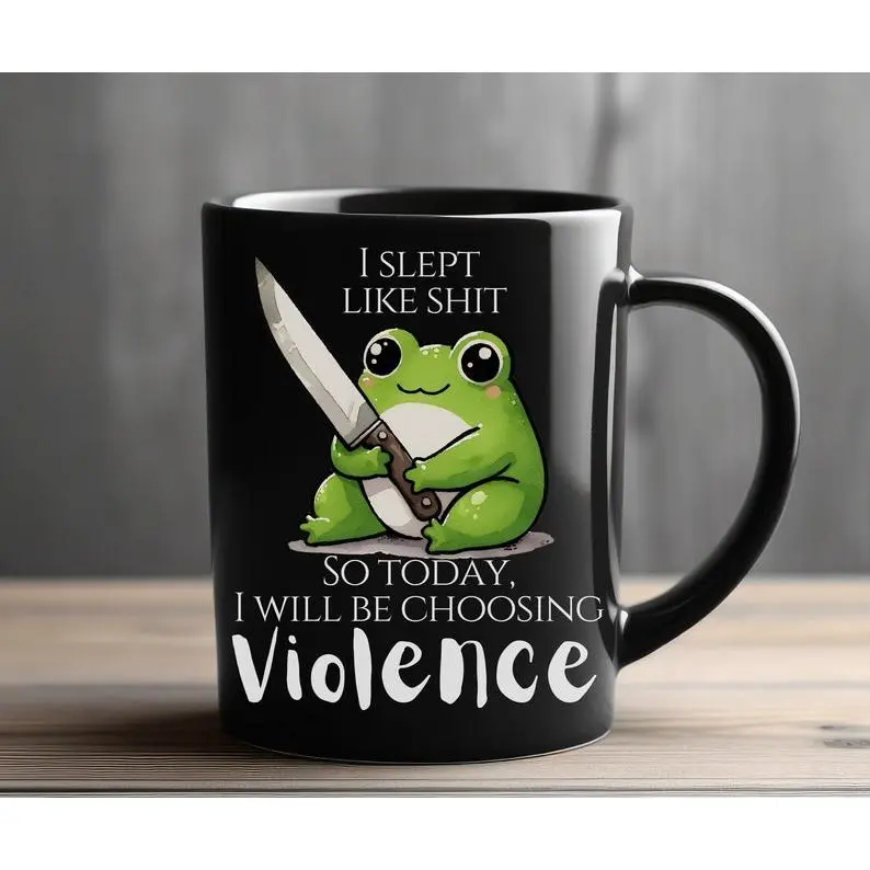 Kawaii rude trendy frog coffee mug, Ceramic black or white mug offensive gift for gen z millennials, Office mug sarcastic gag gift, 11 15 oz Funny Tumblers Drinkware, summervibes