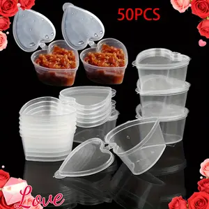 50 Mini Heart-Shaped Sauce Containers with Lids, Transparent Partition Box, Leak-Proof Sealed Storage Jar, Durable Food Container