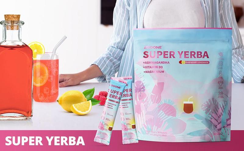 zooone Super Yerba | Yerba Mate Instant Tea Powder |  RASPBERRY LEMONADE Flavor | 30 Servings