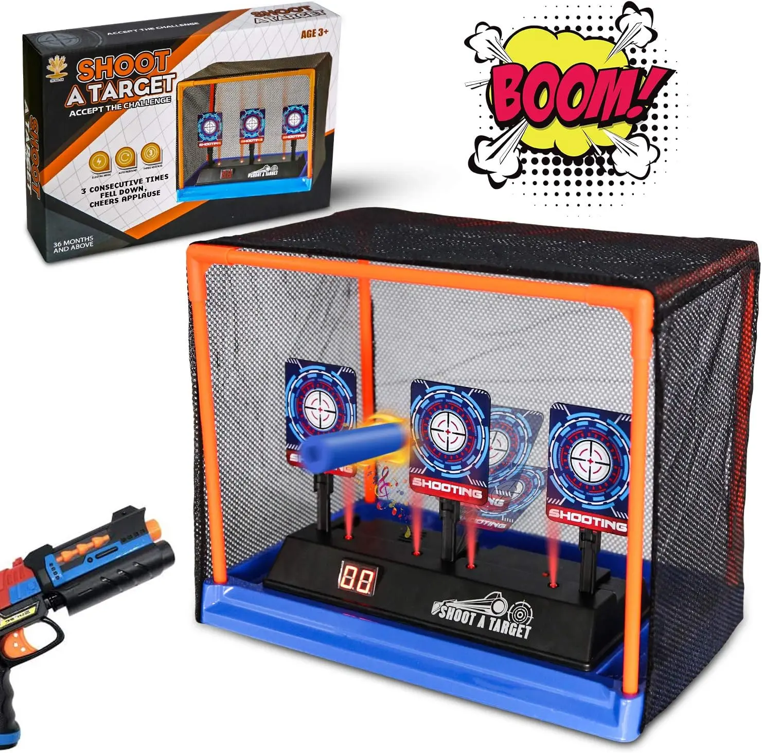Automatic Reset Digital Nerf Toy Targets with Support Cage, Net, Flashing Light, Synthetic Build, Fun Target & Gunshot Sounds, Family Gatherings Archery Equipment, Christmas/Birthday Gifts for Kids (Sports & Outdoor Leisure Gear)
