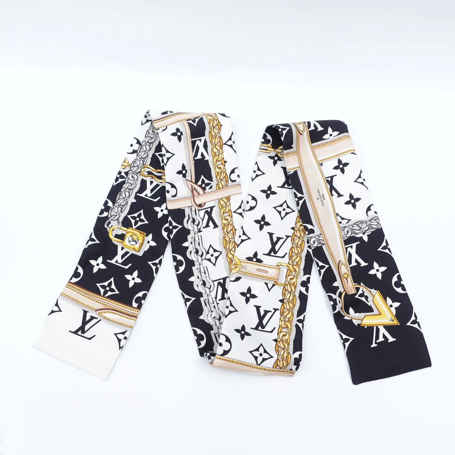 Pre-owned Louis Vuitton Black White Monogram Silk Bandeau Scarf T10429960