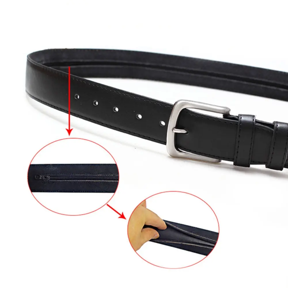 Security Zipper Hiding Cash Belts PU Leather Hidden Money Waist Bag Buckle Anti Theft Strap Belt for Daily Use