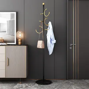 oat Rack Freestanding Metal Corner Clothing Rack with Round Marble Base 8 Hooks Heavy Duty Coat Tree for Hanging Clothes Bag Hats 13.78x13.78x67.72 in (Black)