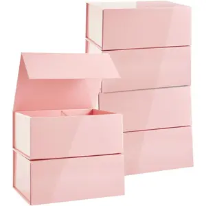 6-Pack  Pink  Boxes with Lids, 9.5 x 7 x 4 Inches - Bridesmaid Proposal Box Bulk - Birthday  Boxes for  Storage