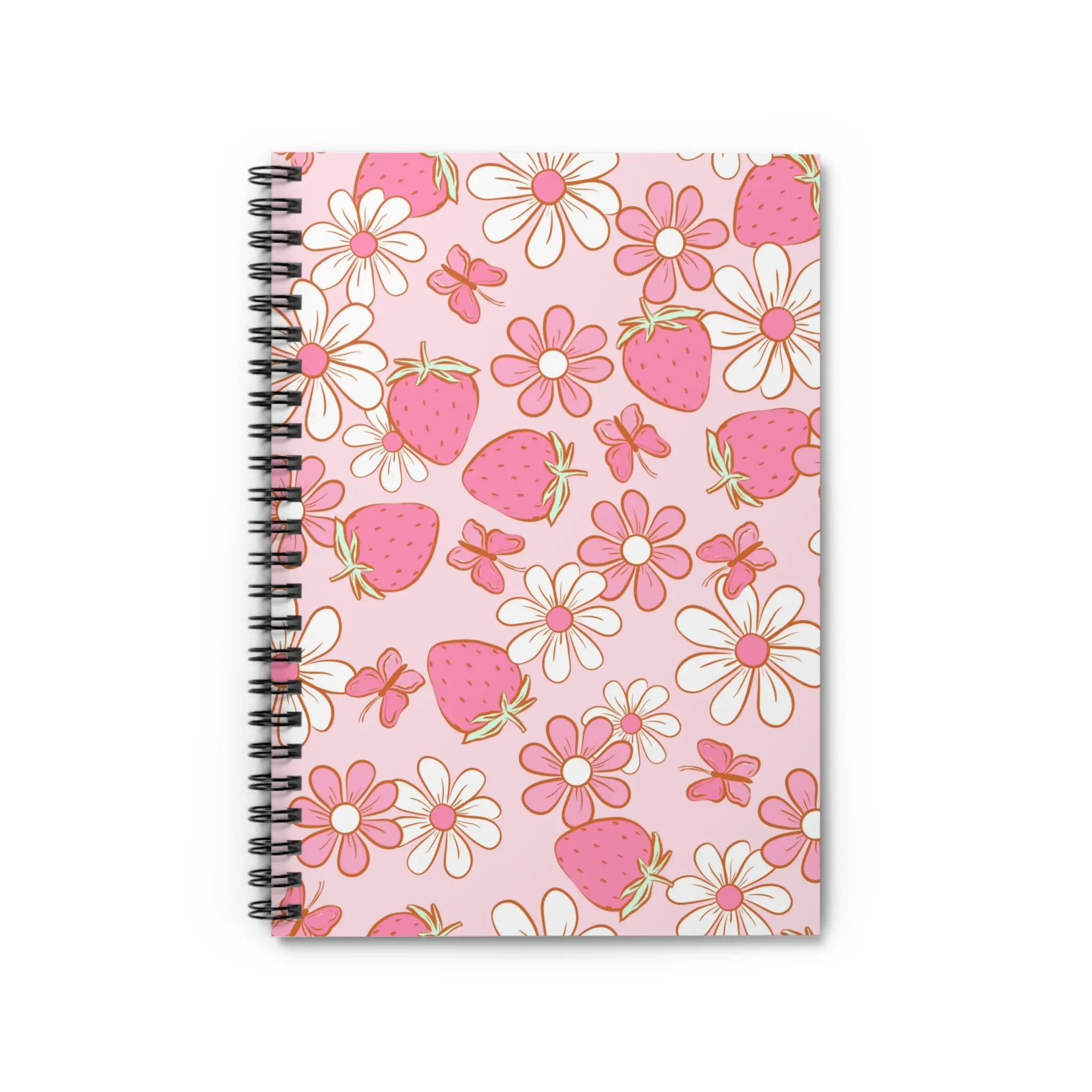 Cute Retro Strawberry Floral Spiral Notebook - Perfect for School, Journaling, Gifts, Notebooks, Stationery