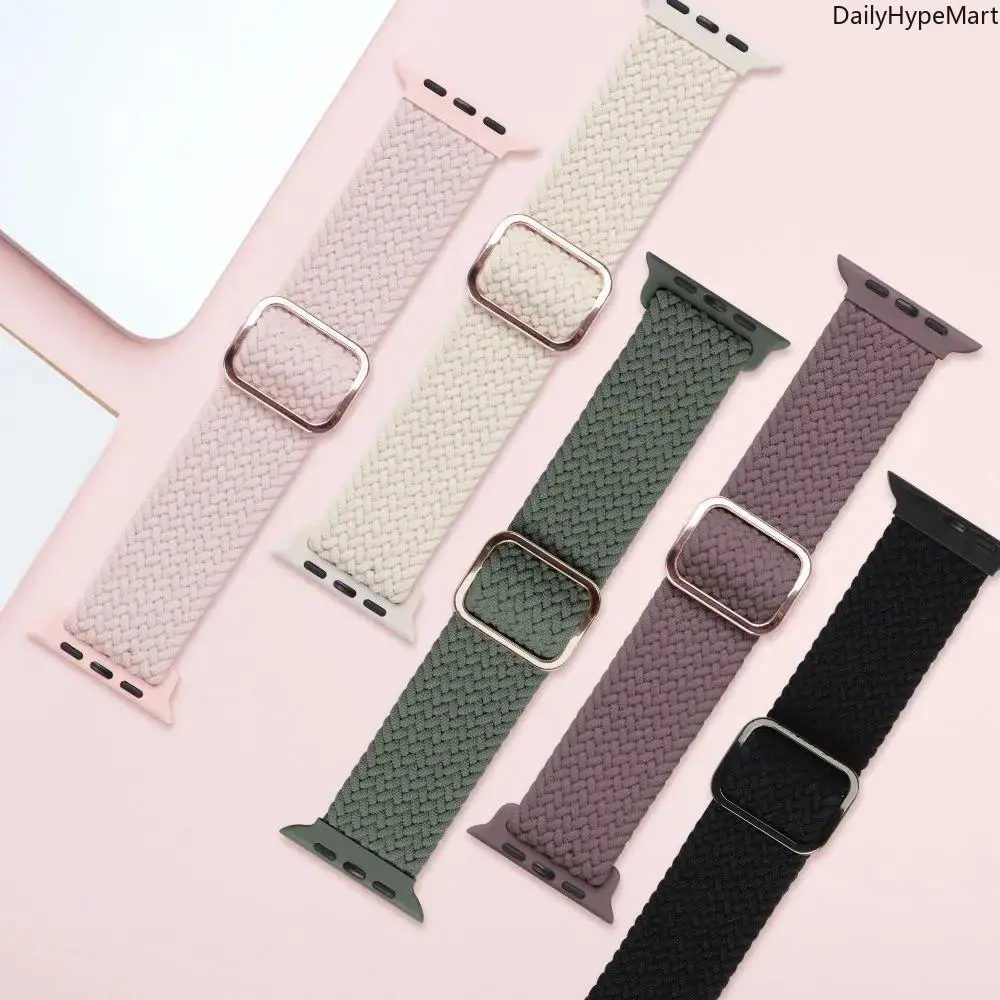 Stylish Wearable Tech Accessories, 5-Pack Braided Nylon Apple Watch Bands, Elastic Adjustable 38-49mm Sport Watch Accessories