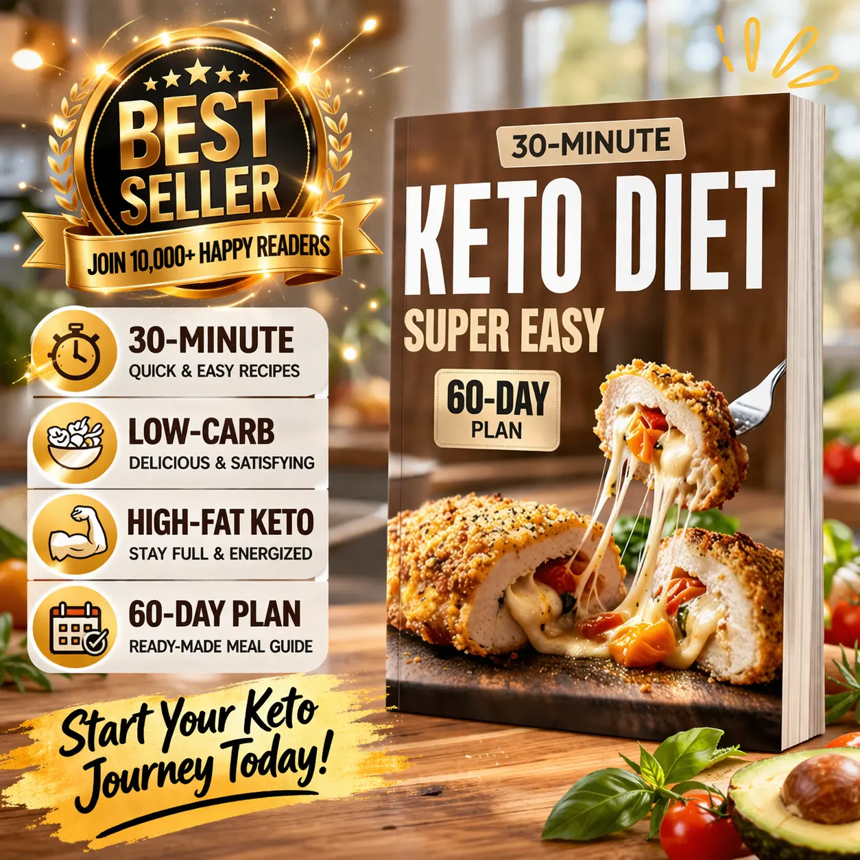 Eat Better Without the Stress: 30-Minute Keto Cookbook with Easy Low-Carb Meals | 60-Day Plan
