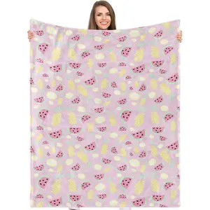 Watermelon Pineapple Print Blanket, Flannel Throw Blanket, Soft Comfort Knitted Blanket, Ideal for Home Office Travel Camping